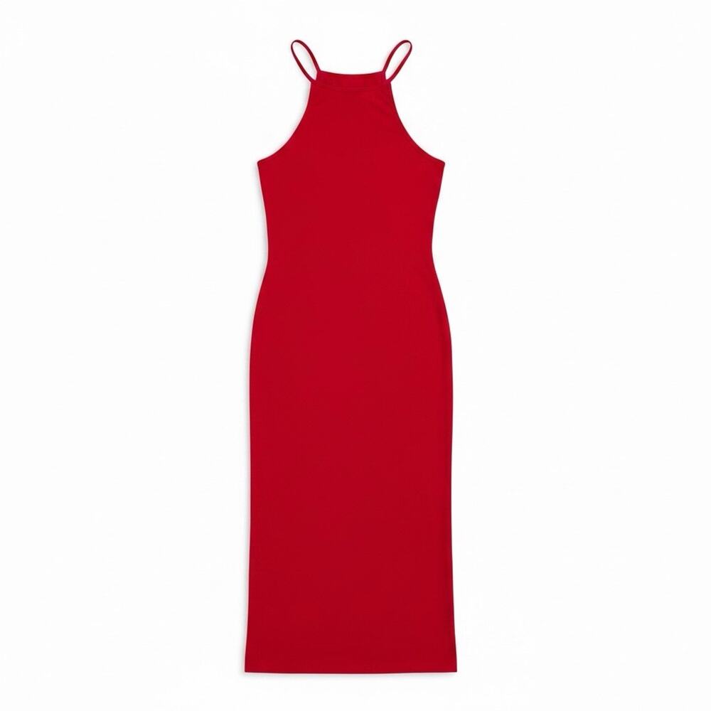Red Summer Midi Maxi Spaghetti Strap Dress Casual Bodycon Stretch XS Sexy Halter